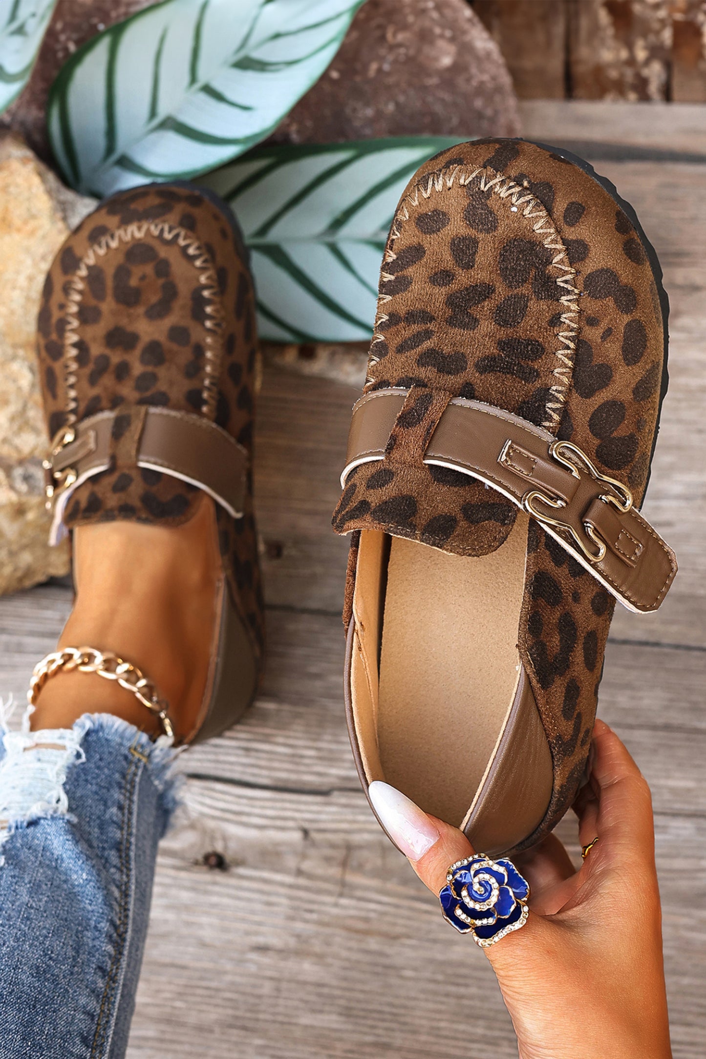 Suede PU Leather Patchwork Retro Buckle Slip On Shoes- 2 COLOR OPTIONS