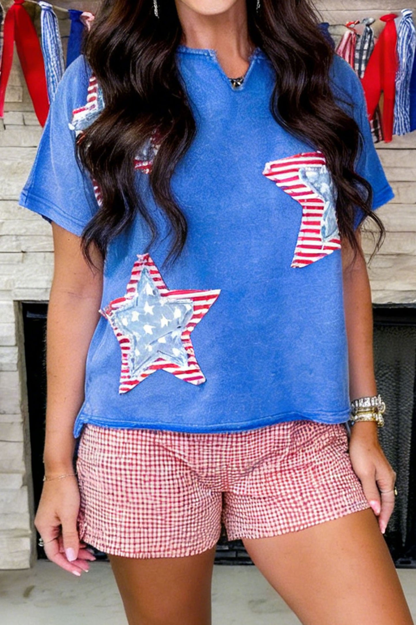 Patriot Star Patched Notched Neck Mineral Washed Tee -2 COLOR OPTIONS