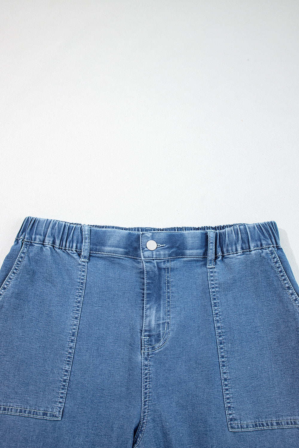 PLUS SIZE -Elastic Waist Ruffled Wide Leg Denim Pants Plus Size -4 COLOR OPTIONS