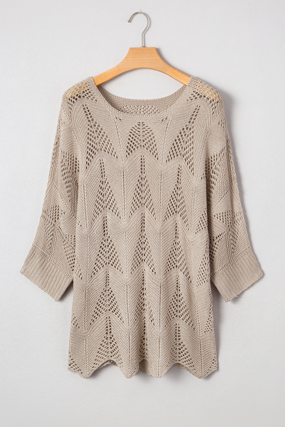 Hollow Out Knit 3/4 Sleeve Casual Sweater -2 COLOR OPTIONS