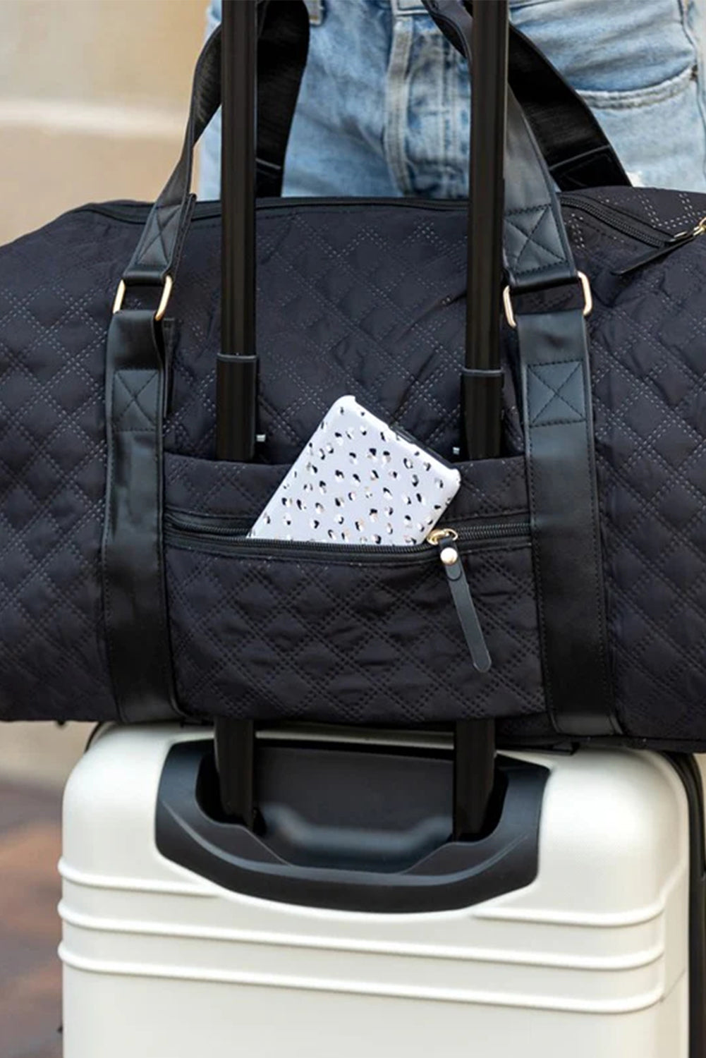 Plaid Textured Large Capacity Travel Duffle Bag- 2 COLOR OPTIONS