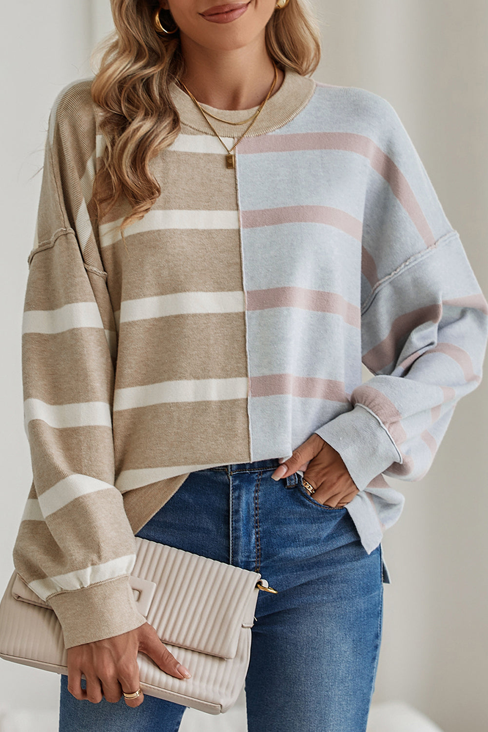 Striped Colorblock Drop Shoulder Sweater -4 COLOR OPTIONS