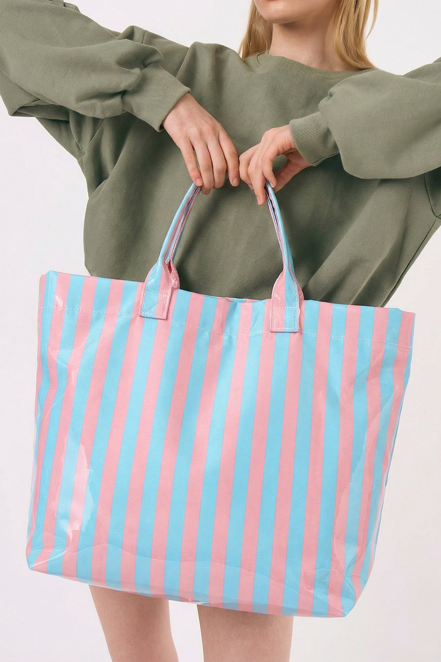 Rainbow Glossy Striped Vinyl Large Tote Bag -8 COLOR OPTIONS
