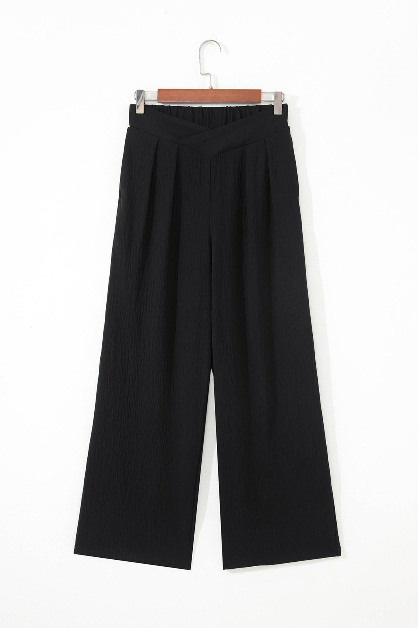 Color black Solid Color Textured Crossed Waist Loose Pants