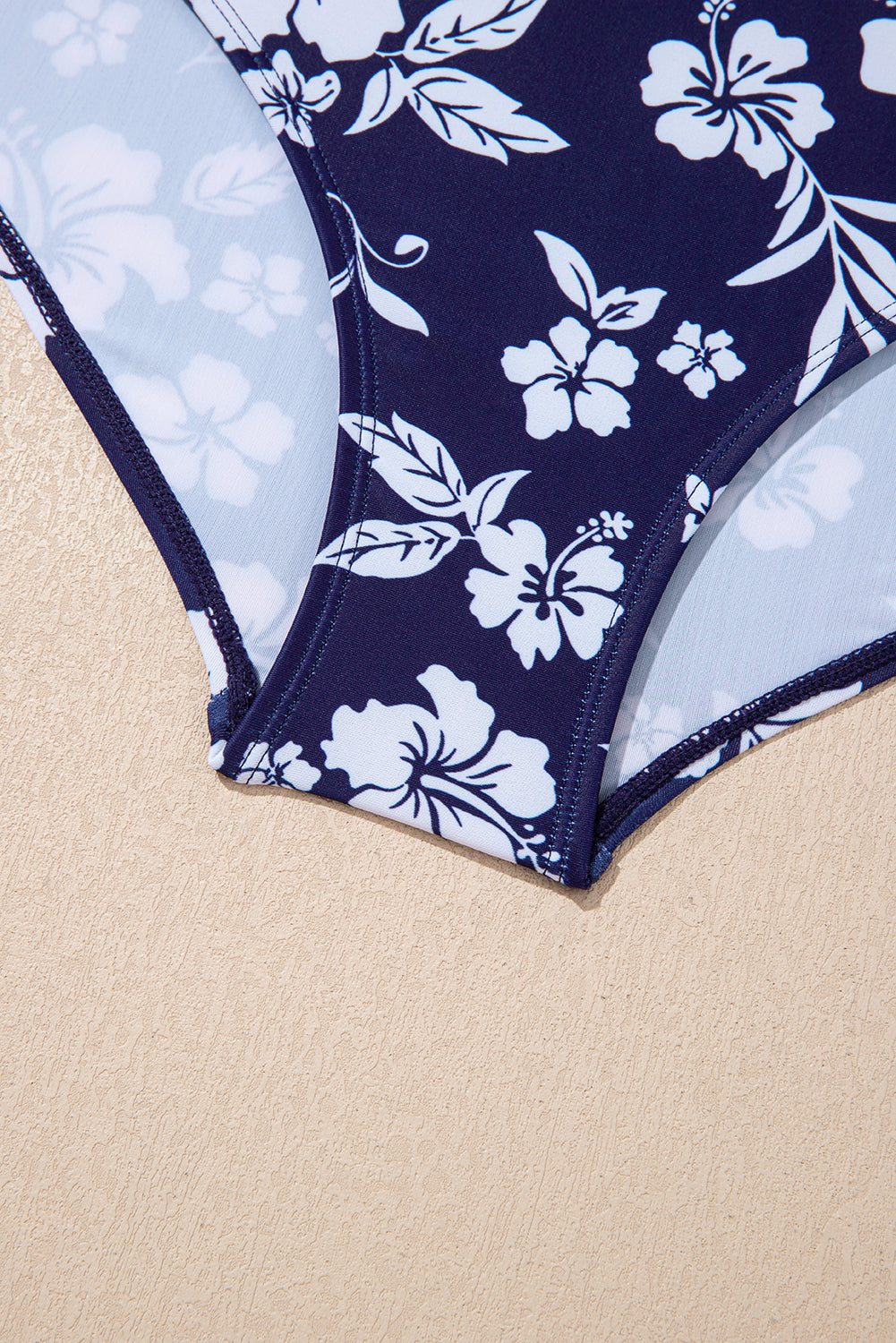 Blue Crossed Back Floral Print Asymmetric Knot Side One Piece Swimsuit -2 COLOR OPTIONS
