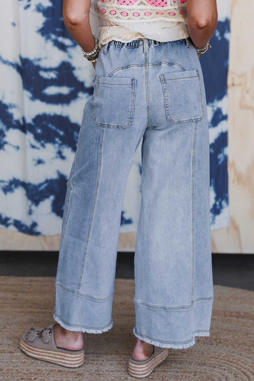Drawstring Seam Detail Raw Hem Wide Leg Jeans -2 COLOR OPTIONS