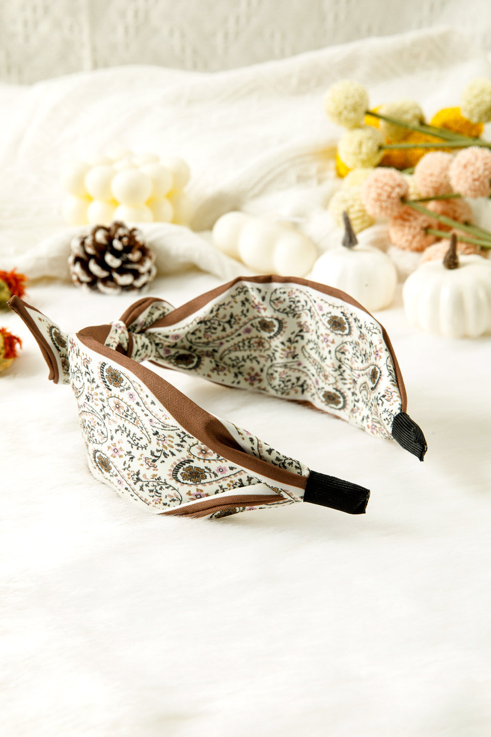 White Boho Floral Bow Headband