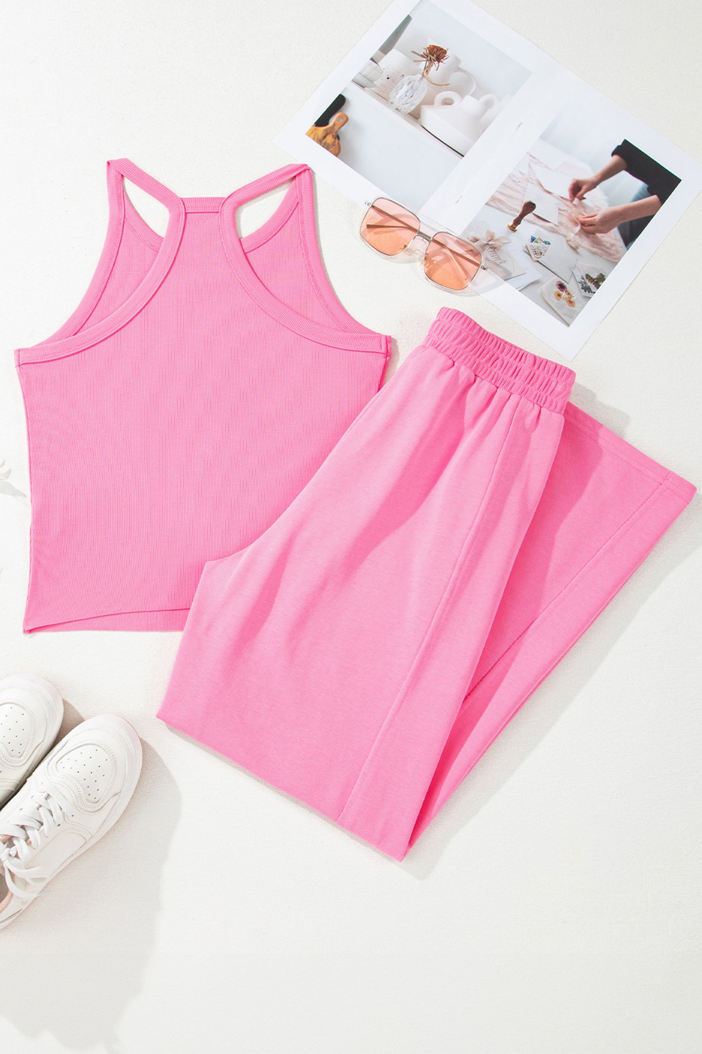 Slim Ribbed Tank Top and Sweatpants Set -3 COLOR OPTIONS