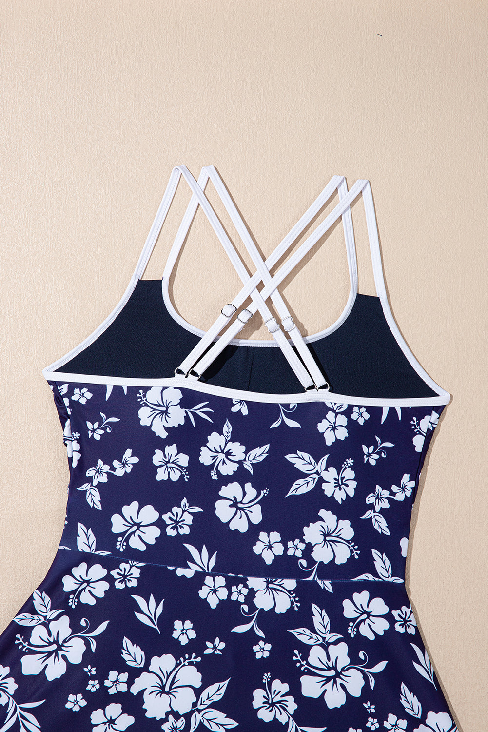 Blue Crossed Back Floral Print Asymmetric Knot Side One Piece Swimsuit -2 COLOR OPTIONS