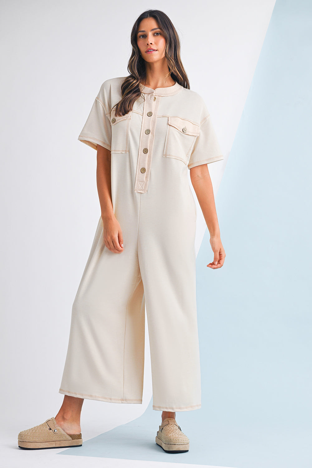 Patchwork Pocket Short Sleeve Jumpsuit- 2 COLOR OPTIONS