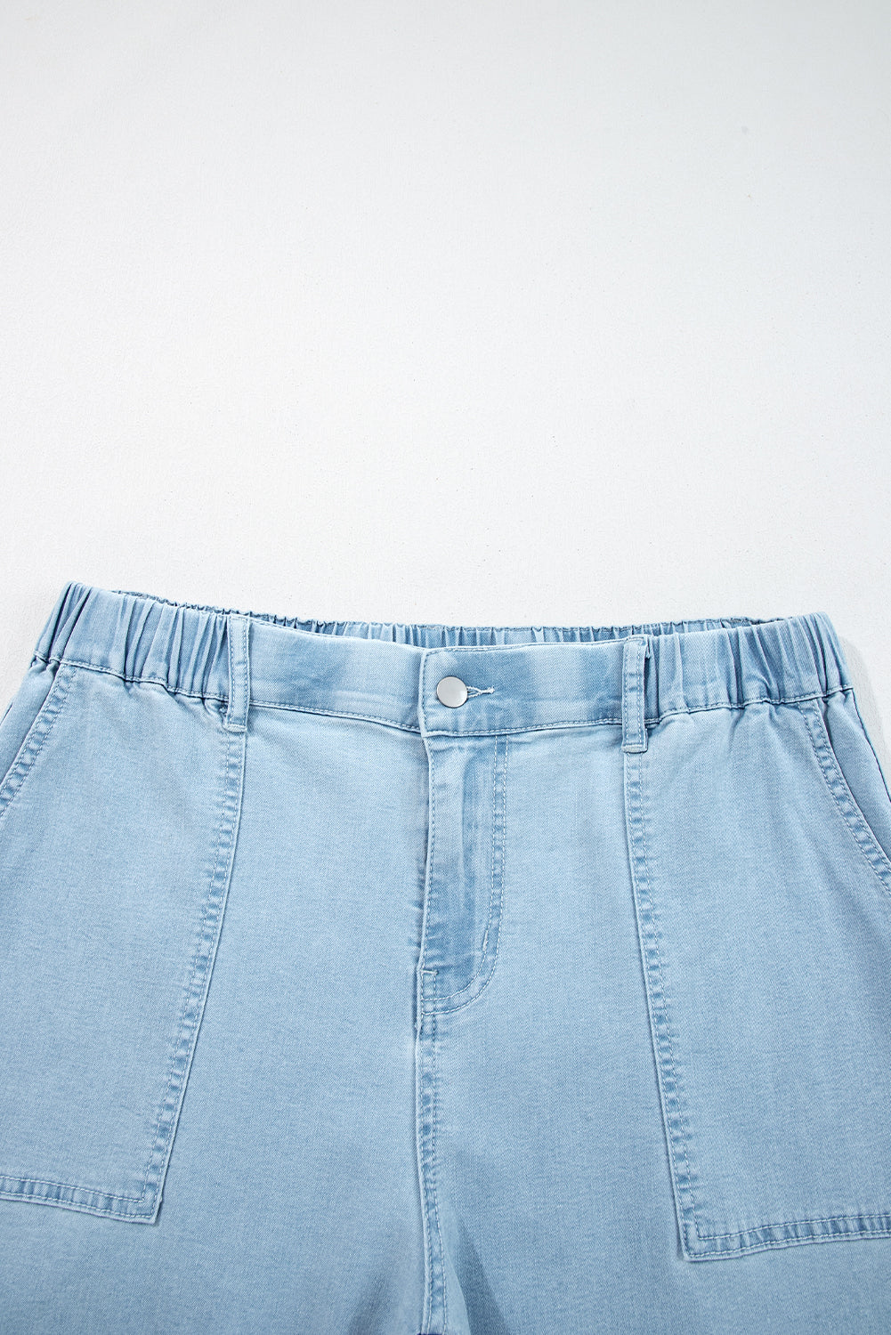 PLUS SIZE -Elastic Waist Ruffled Wide Leg Denim Pants Plus Size -4 COLOR OPTIONS