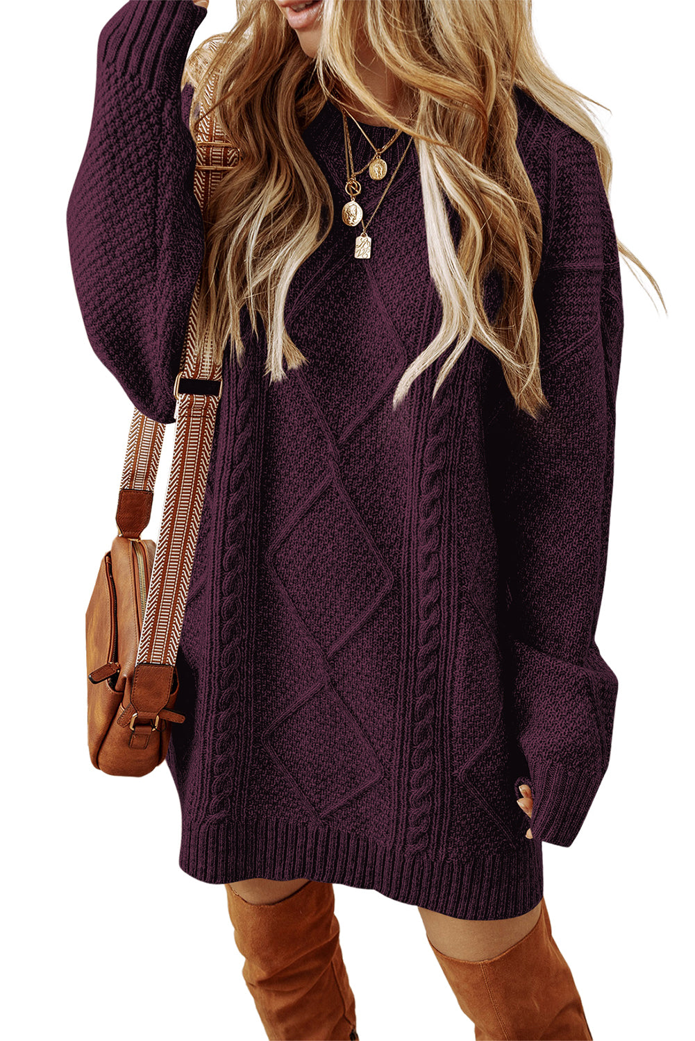 Cable Knit Drop Shoulder Loose Fit Sweater Dress -2 COLOR OPTIONS
