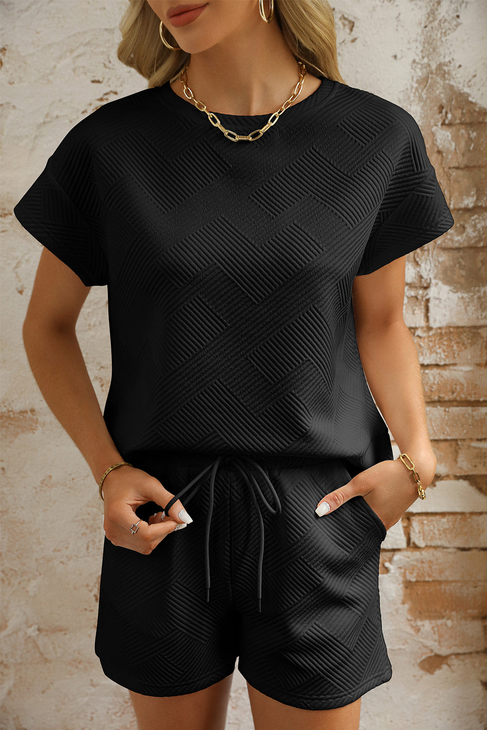 Textured Short Sleeve Top and Shorts Set -4 COLOR OPTIONS