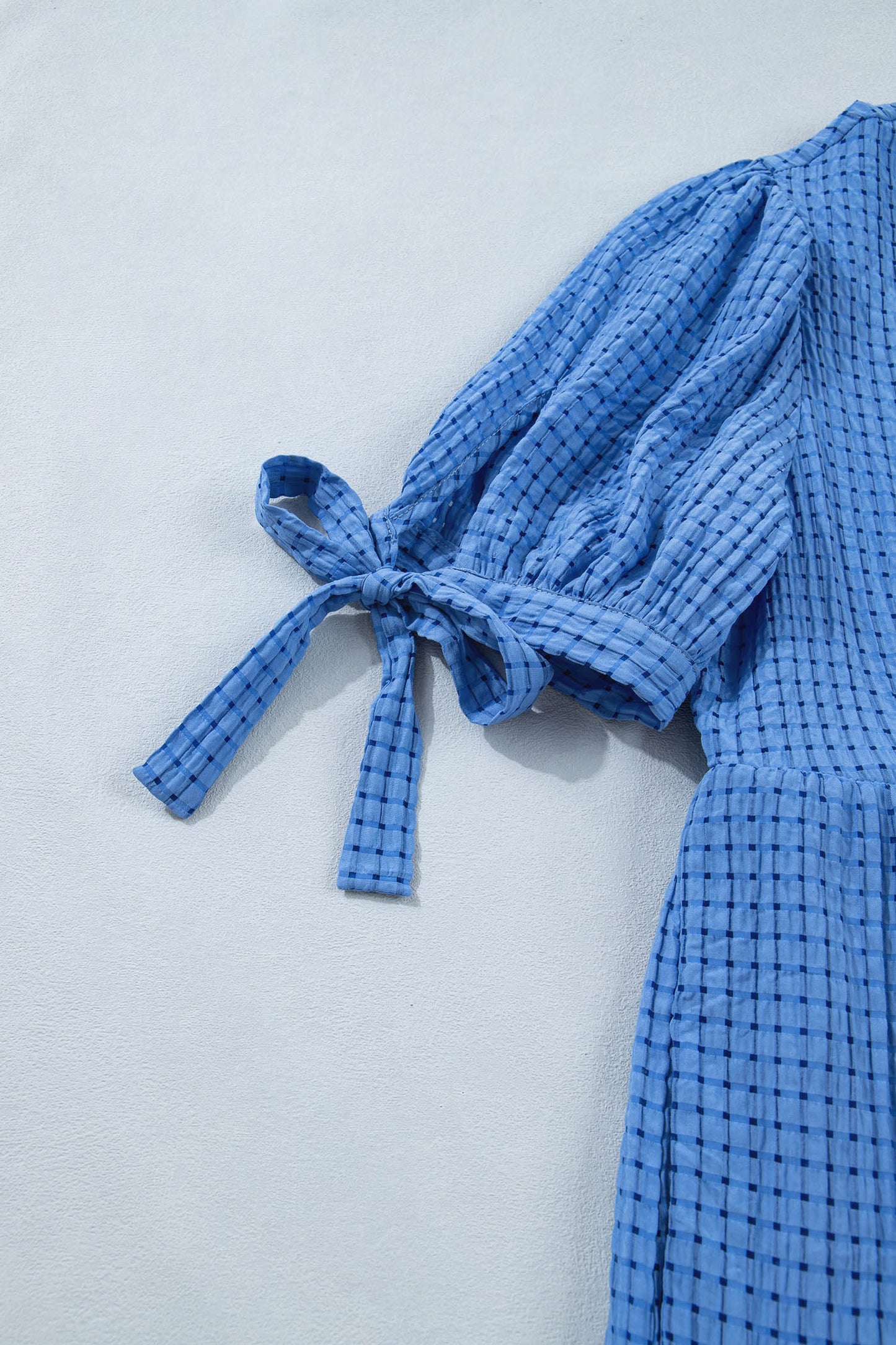 Gingham Textured Bow Tie Short Sleeve Tiered Midi Dress- 2 COLOR OPTIONS