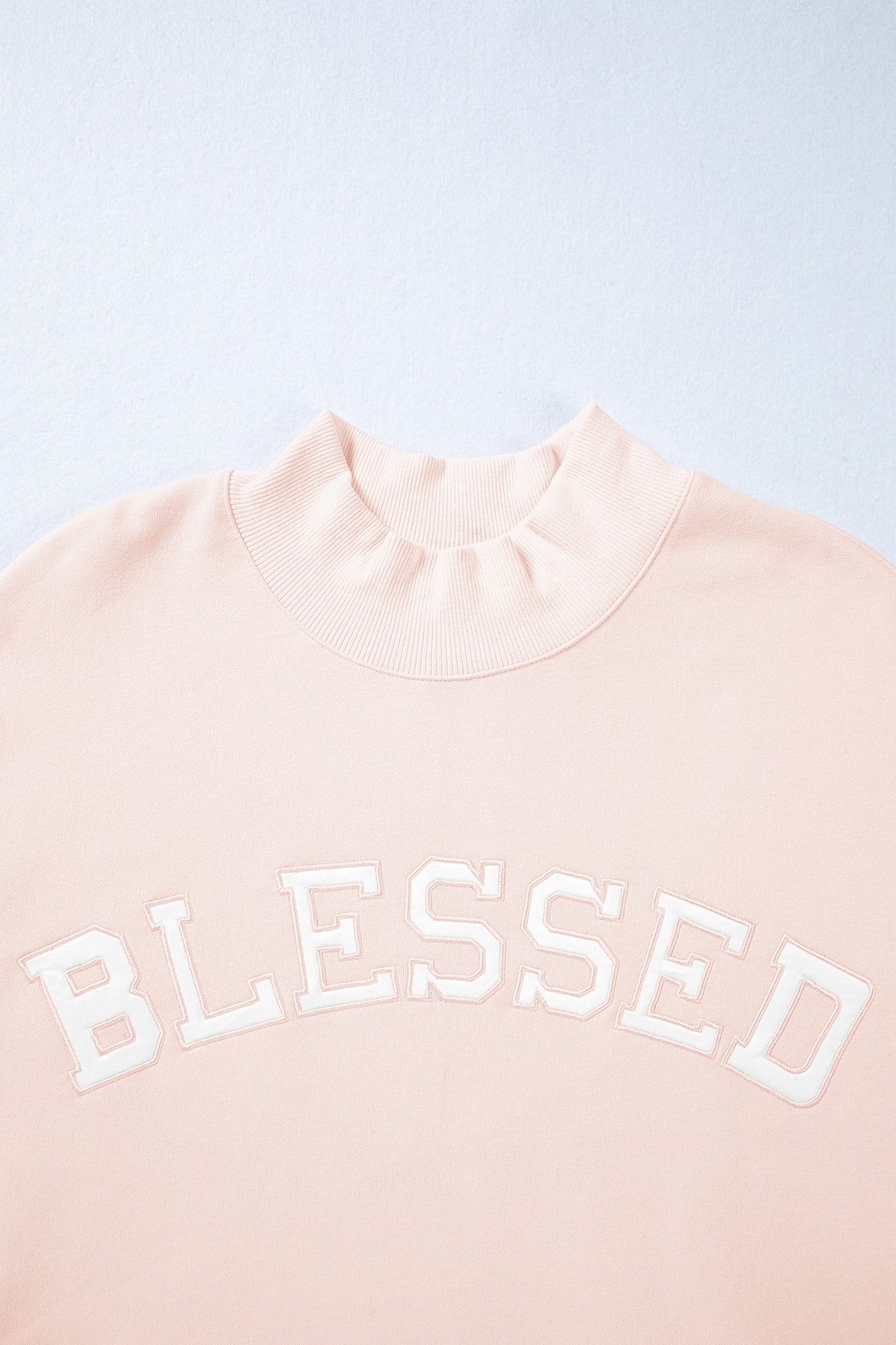 Light Pink Oversize Blessed Embroidered Mock Neck Sweatshirt