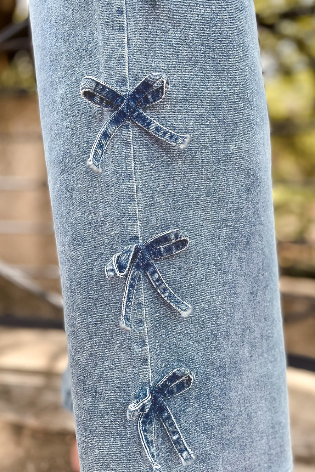 Bowknot Side Detail Straight Leg Loose Jeans -2 COLOR OPTIONS