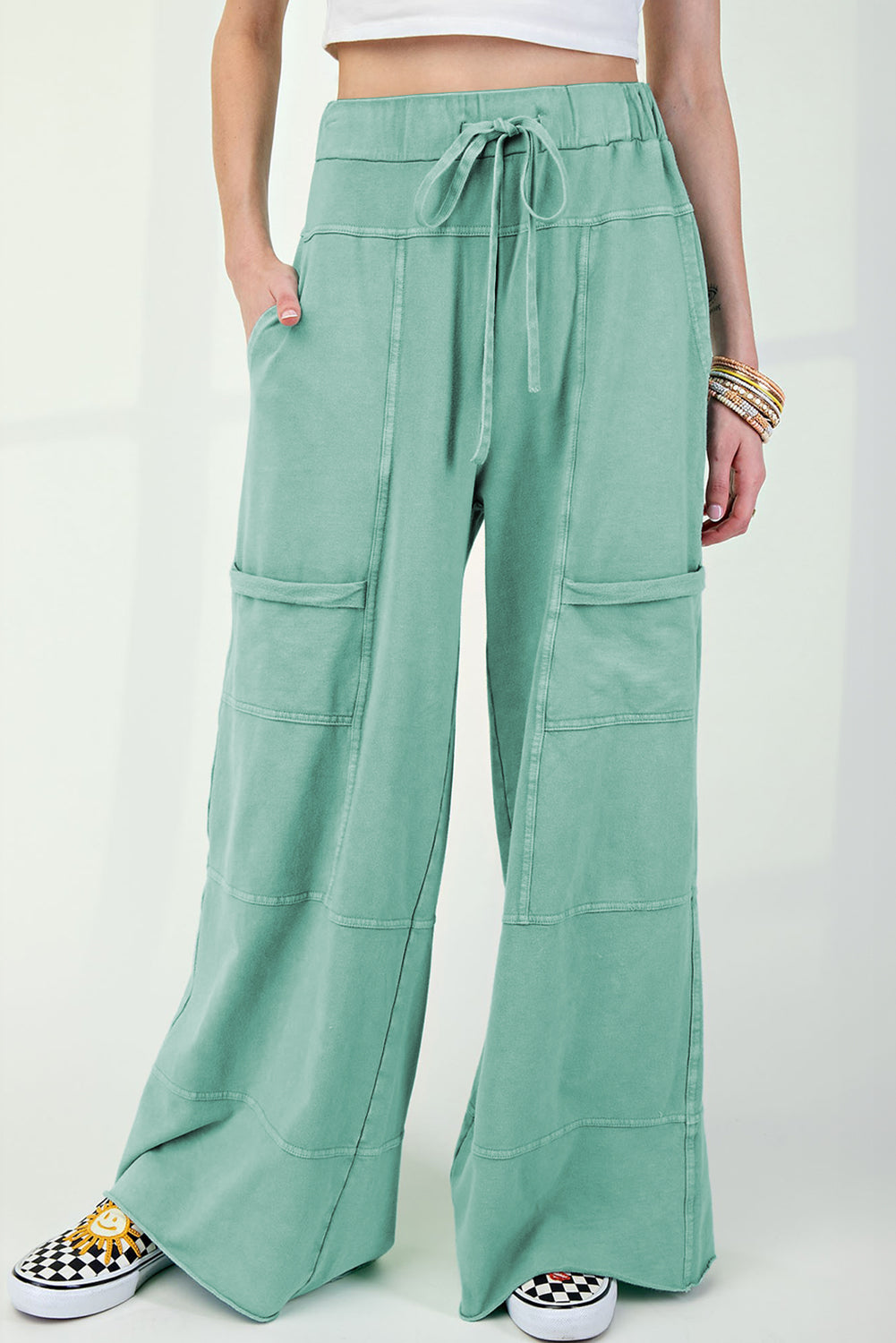 Bonbon Mineral Wash Exposed Seam Wide Leg Cargo Pants -3 COLOR OPTIONS