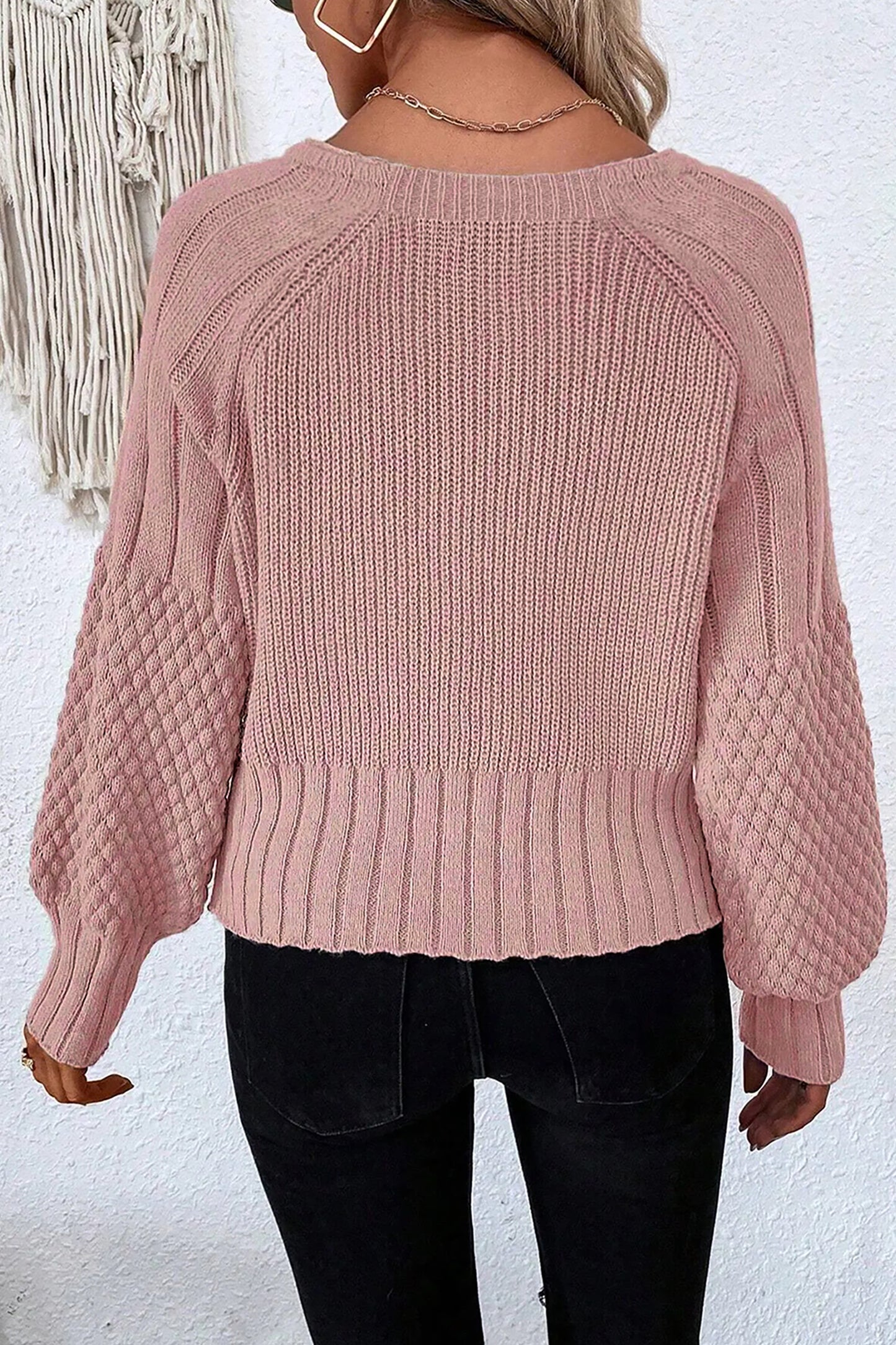 Mixed Texture Knit Button V Neck Sweater Cardigan -2 COLOR OPTIONS