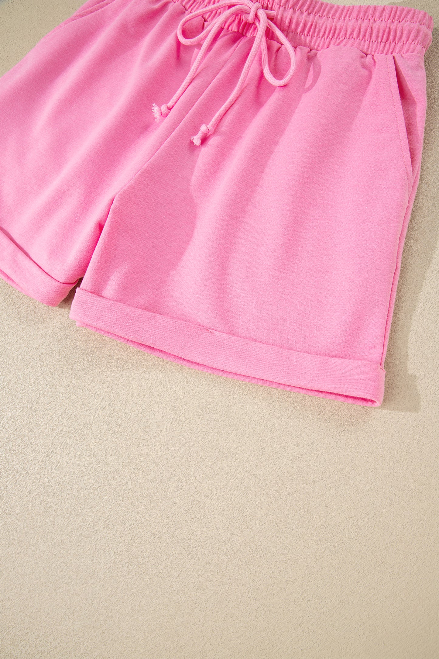Collared V Neck Tee Drawstring Elastic Waist Shorts 2pcs Outfit -3 COLOR OPTIONS