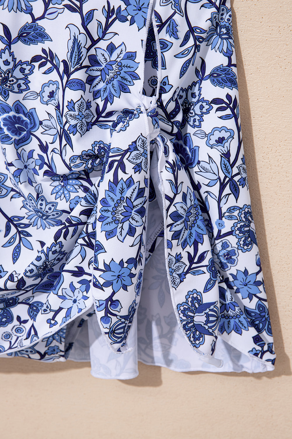 Blue Crossed Back Floral Print Asymmetric Knot Side One Piece Swimsuit -2 COLOR OPTIONS