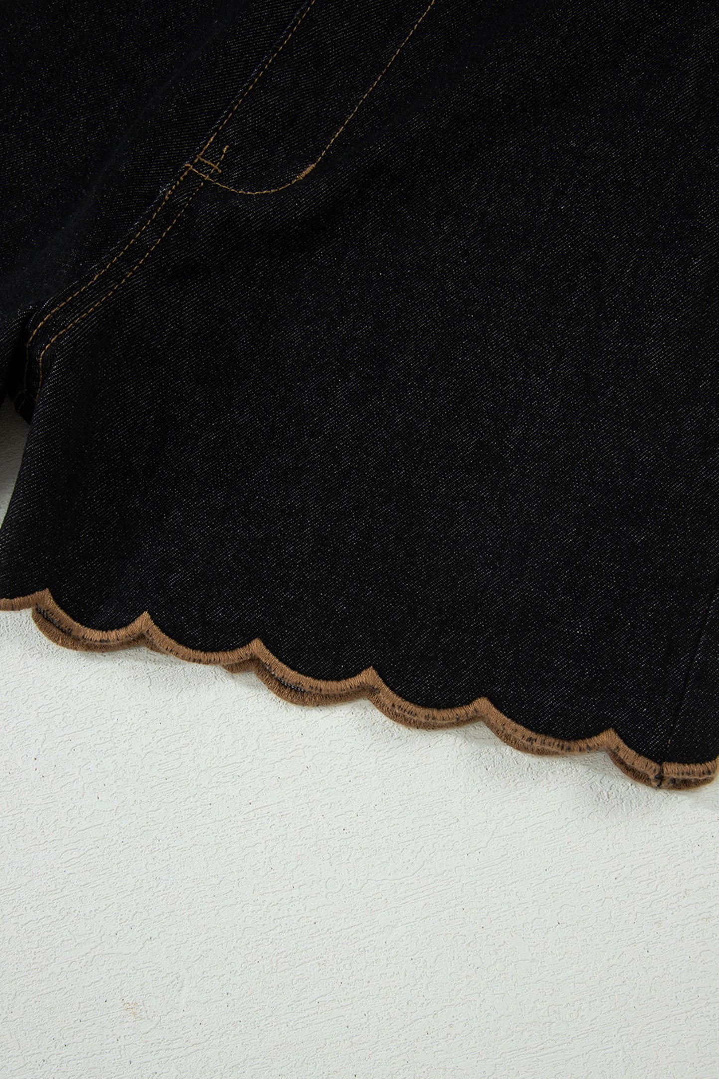 Embroidered Scalloped Trim Relaxed Denim Shorts- 2 COLOR OPTIONS