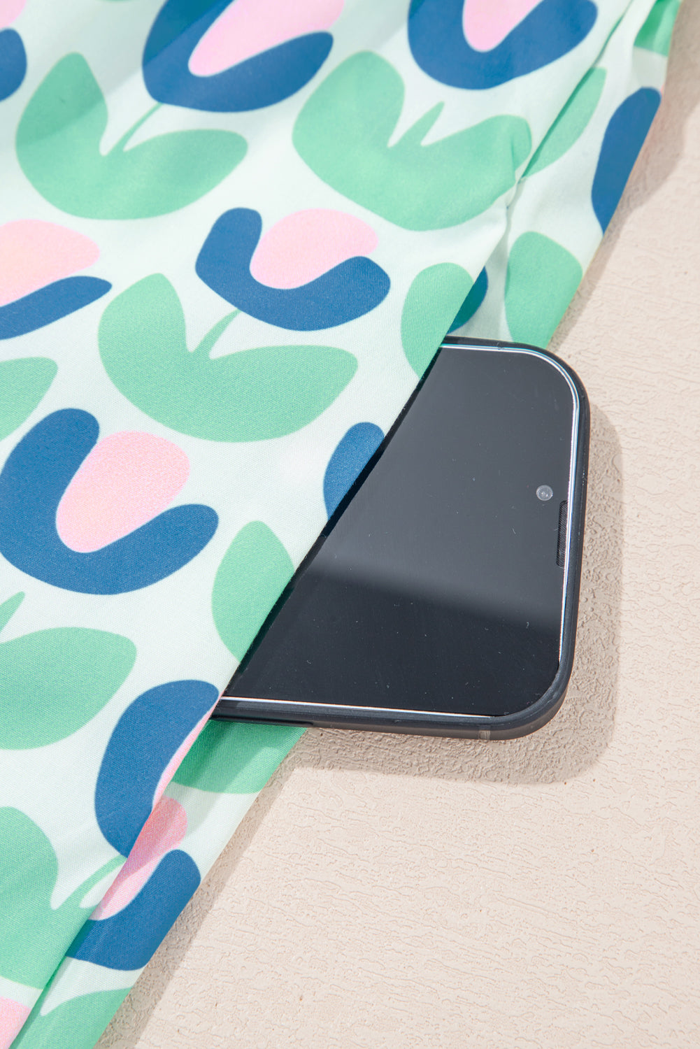 Green Floral Print Scallop Trim Pocket Mini Dress