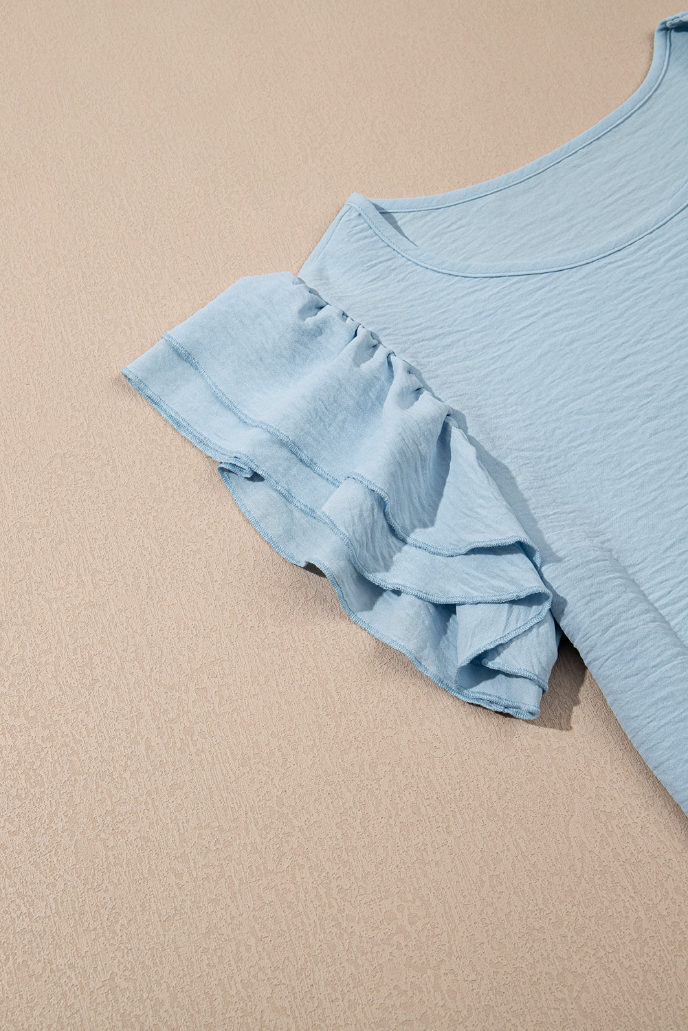 Solid Color Ruffle Sleeve Crinkled Blouse -2 COLOR OPTIONS