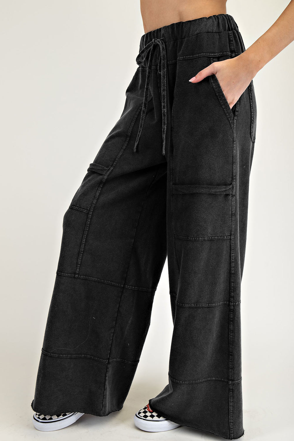 Bonbon Mineral Wash Exposed Seam Wide Leg Cargo Pants -3 COLOR OPTIONS