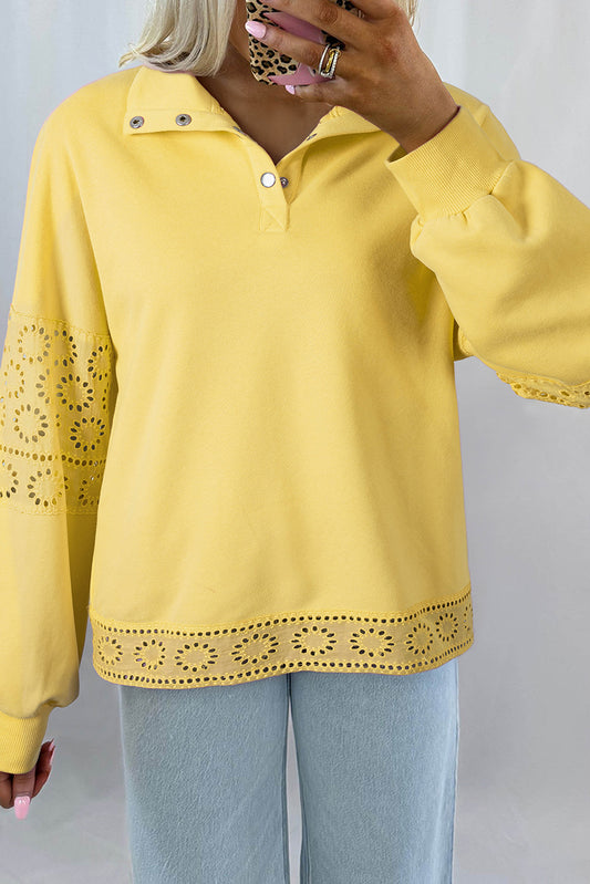 Embroidered Flower Patchwork Snap Buttons Pullover Sweatshirt -2 COLOR OPTIONS