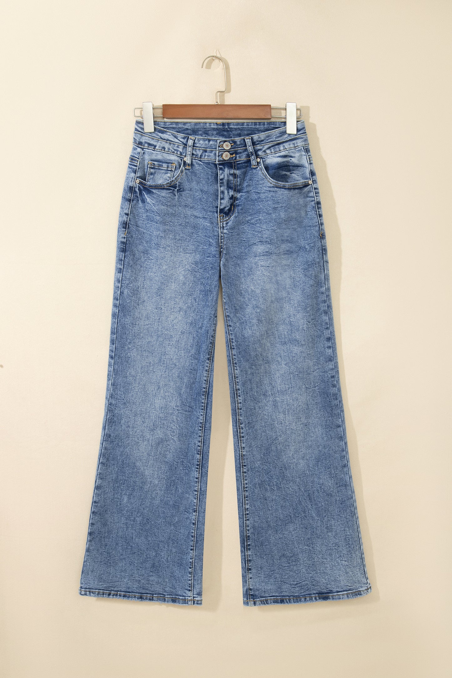 Blue Acid Wash Pocket Detail Flare Jeans -2 COLOR OPTIONS