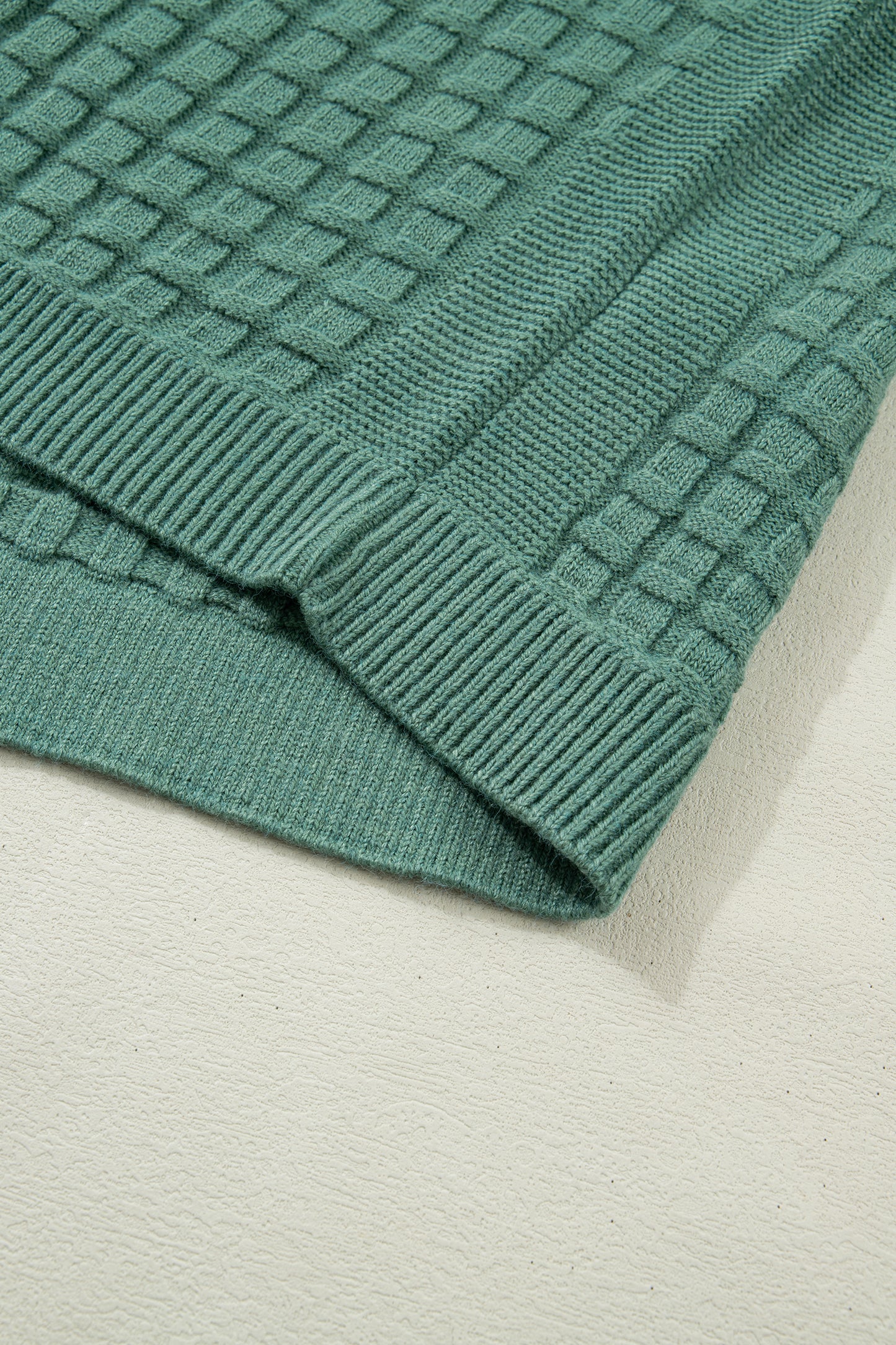 PLUS SIZE-Mist Green Solid Color Textured Knit Short Sleeve Sweater