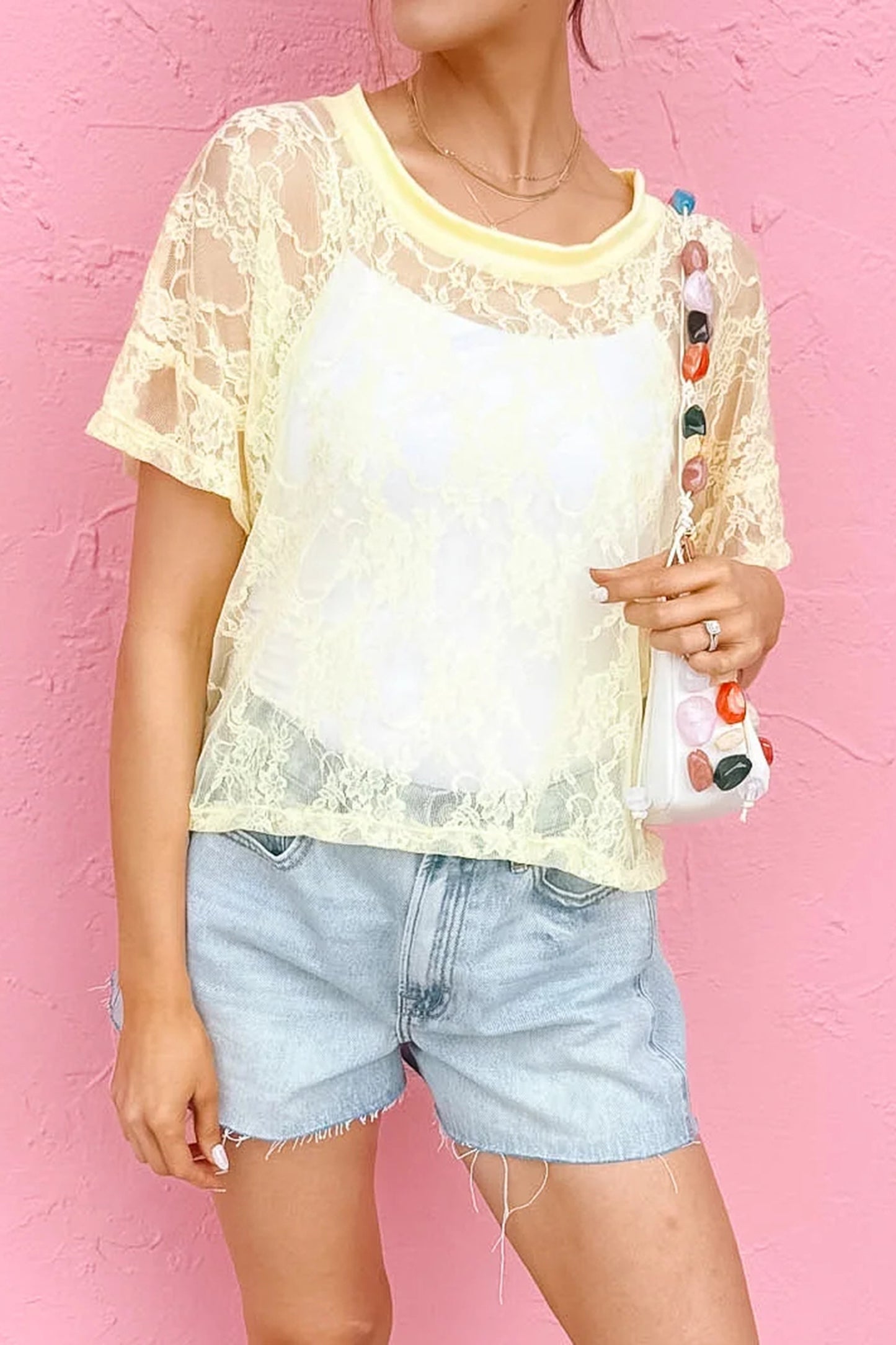 Sheer Floral Lace Boxy Tee -2 COLOR OPTIONS