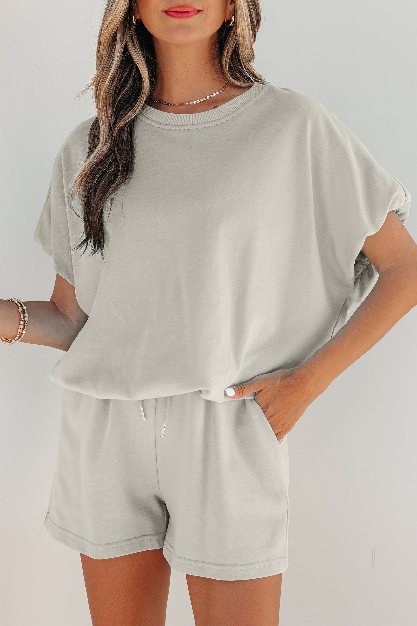 Puffy Loose Top Drawstring Shorts 2pcs Outfit- 3 COLOR OPTIONS