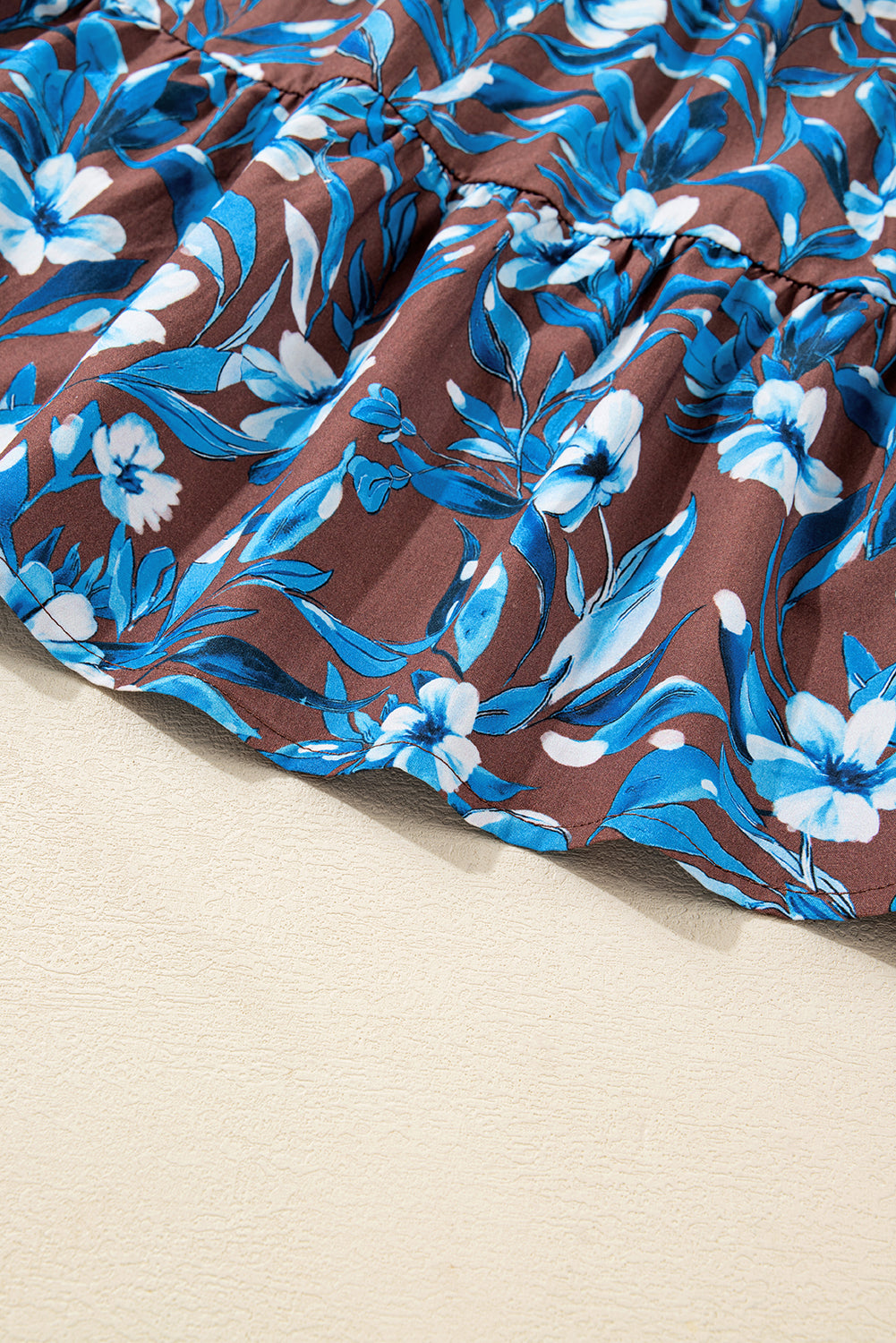 Blue Smocked Bodice High Waist Ruffled Sleeve Floral Dress