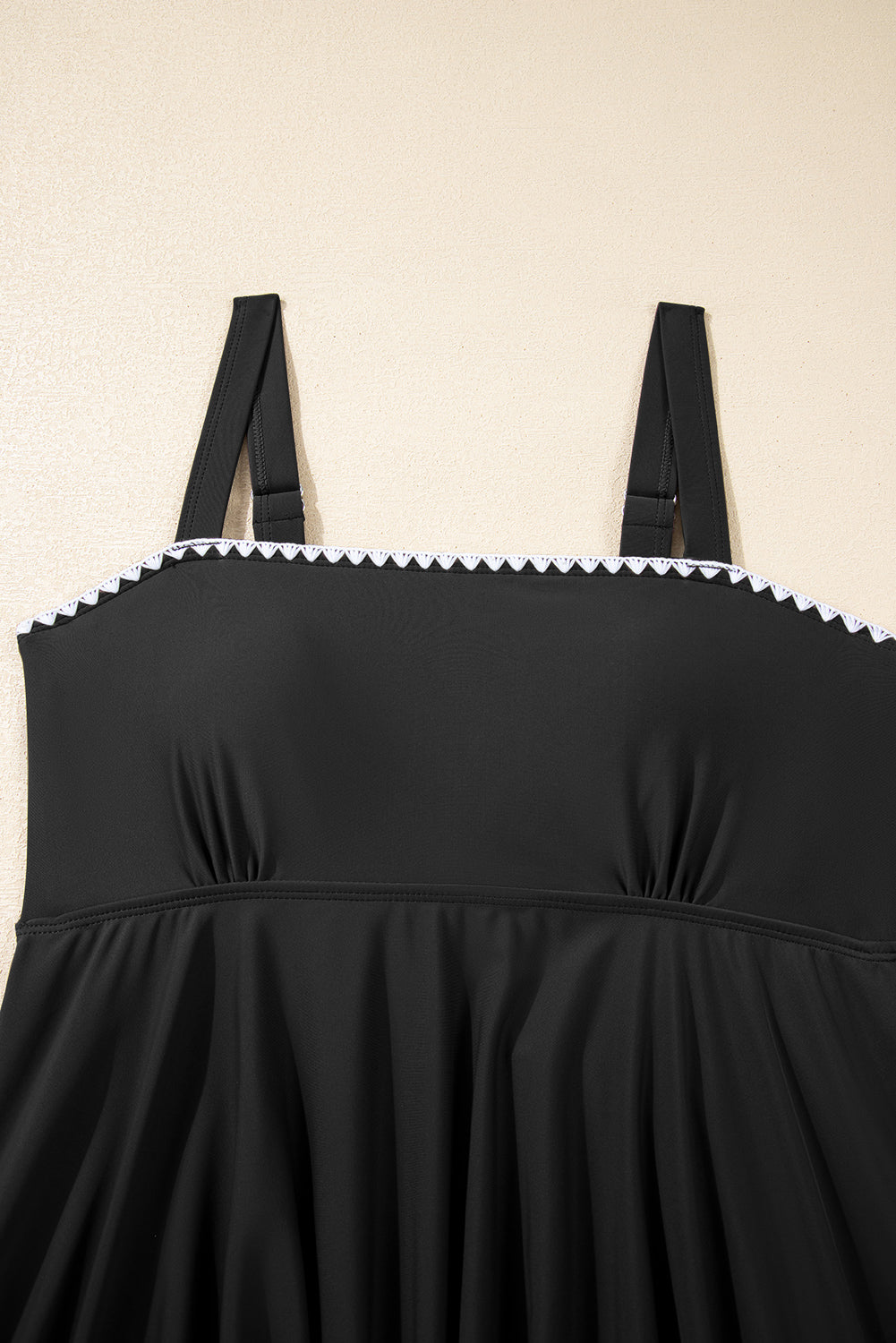 Spaghetti Straps Contrasted Ricrac Trim Flared Tankini 2pcs Swimsuit -2 COLOR OPTIONS