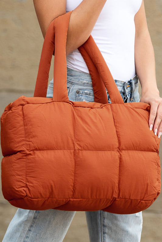 Solid Quilted Puffy Zipped Large Tote Bag -3 COLOR OPTIONS