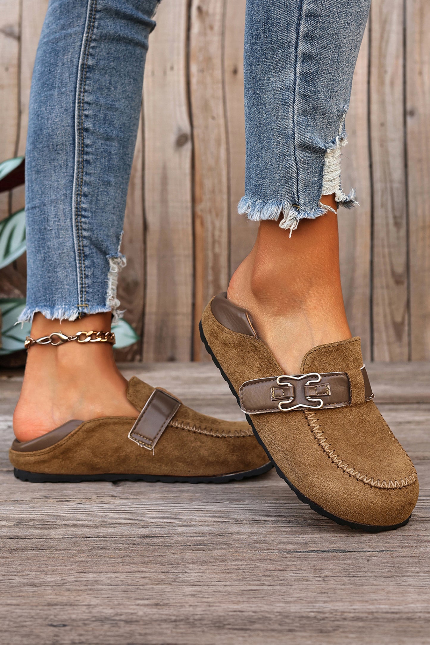 Suede PU Leather Patchwork Retro Buckle Slip On Shoes- 2 COLOR OPTIONS