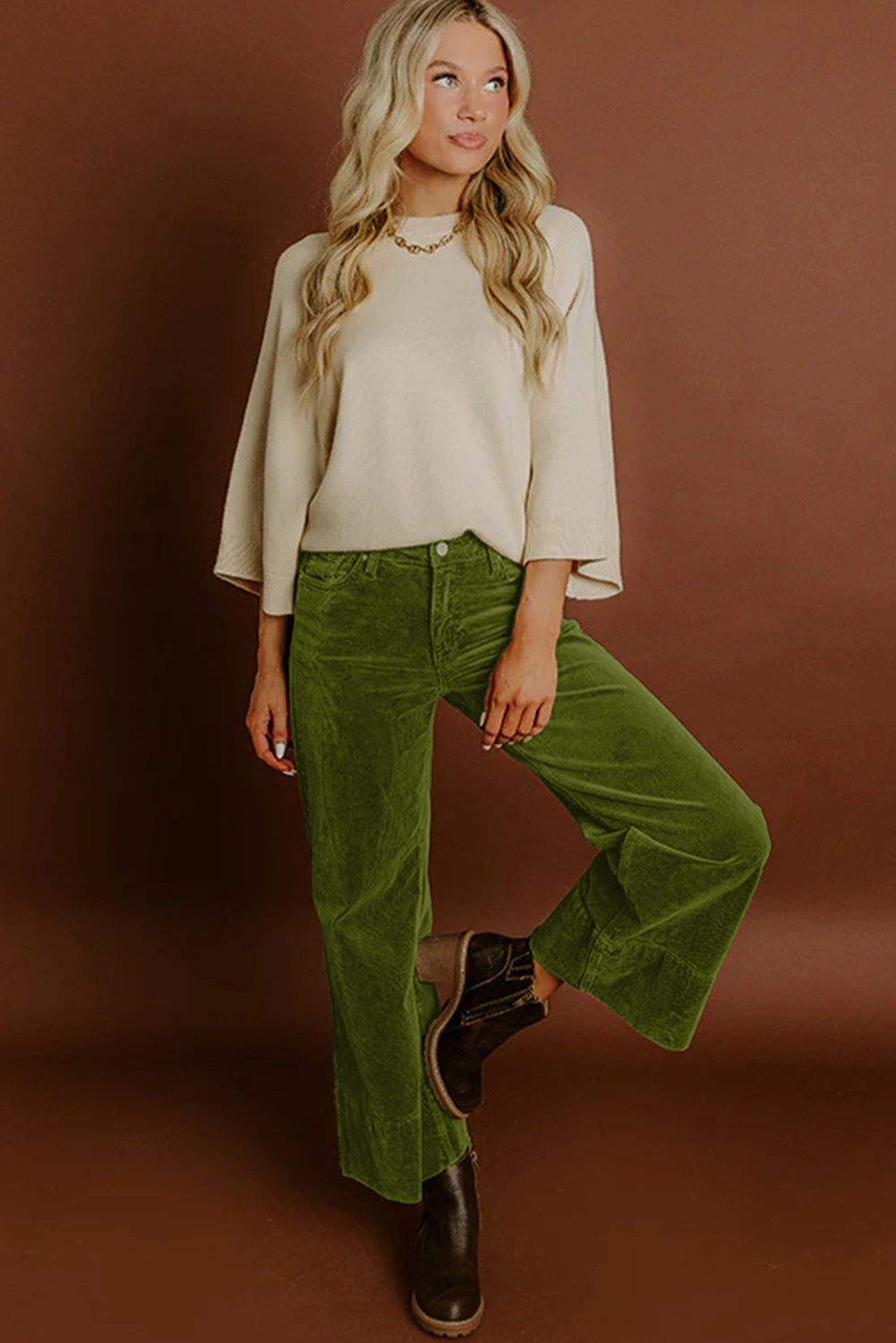 Corduroy Solid Color High Waist Wide Leg Pants -2 COLOR OPTIONS