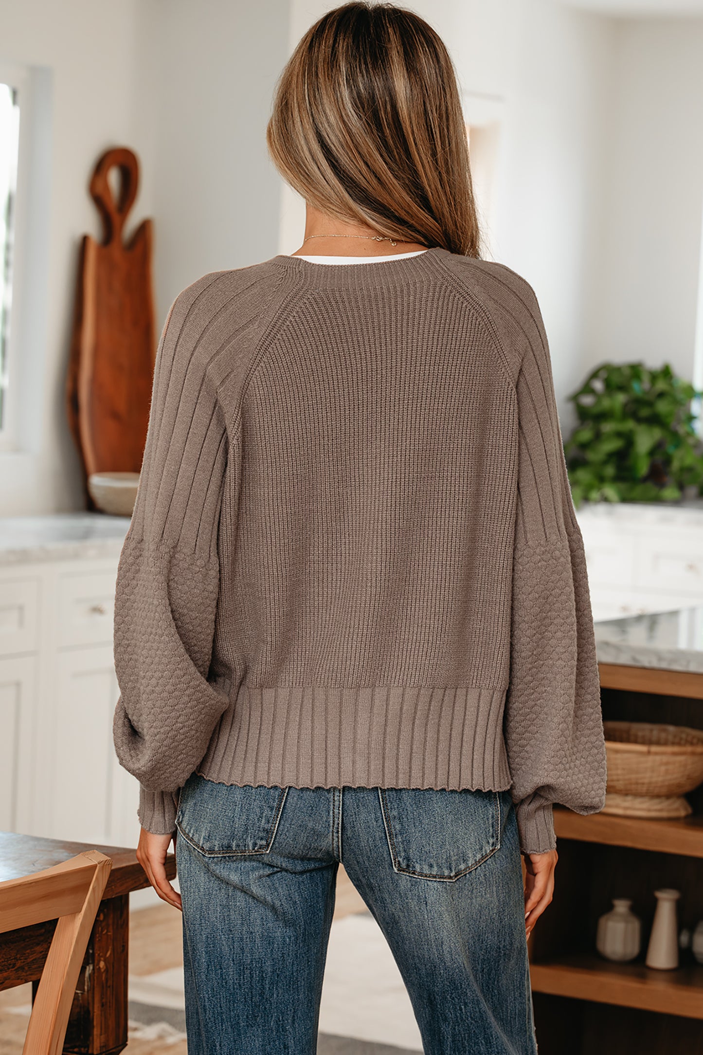 Mixed Texture Knit Button V Neck Sweater Cardigan -2 COLOR OPTIONS