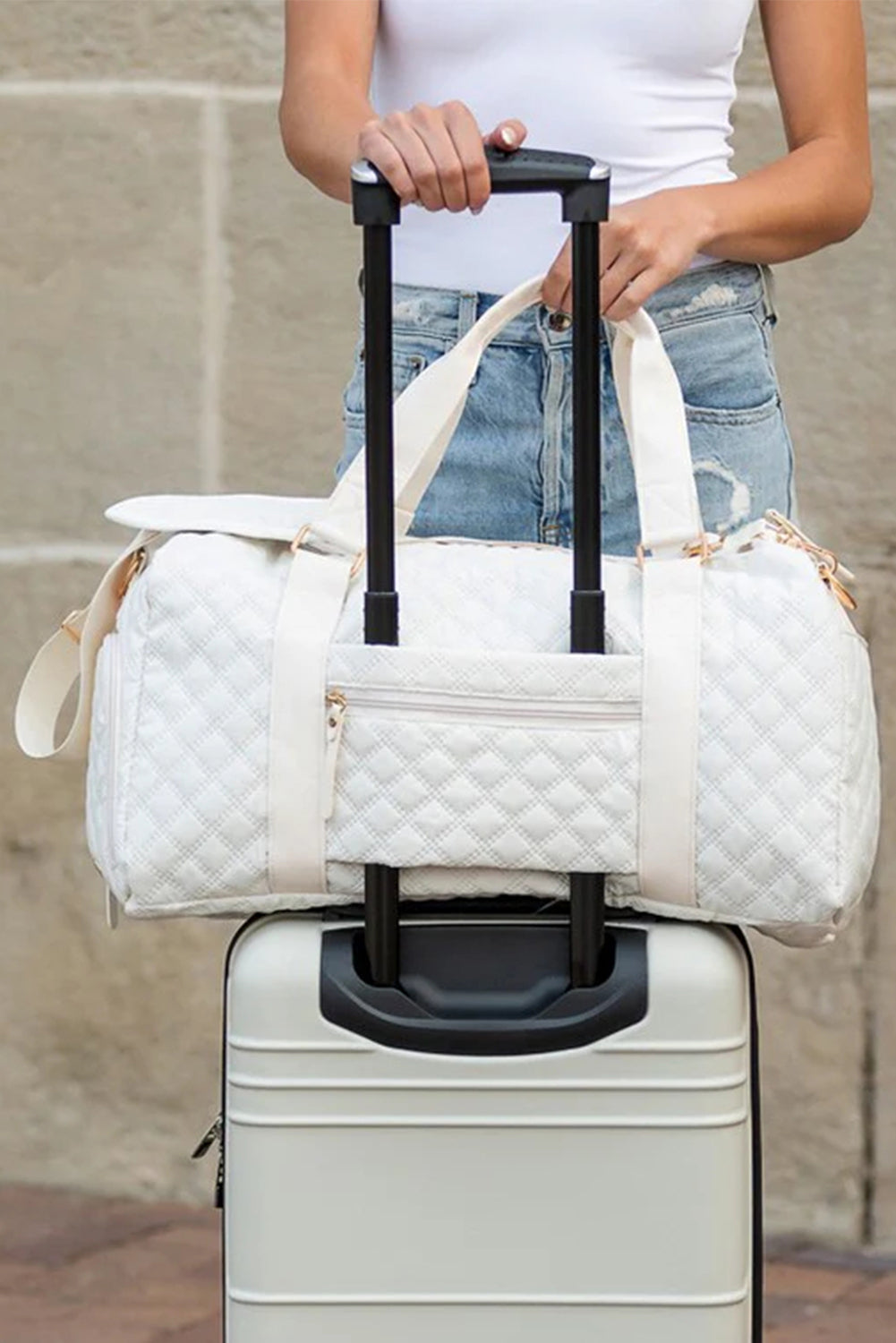 Plaid Textured Large Capacity Travel Duffle Bag- 2 COLOR OPTIONS