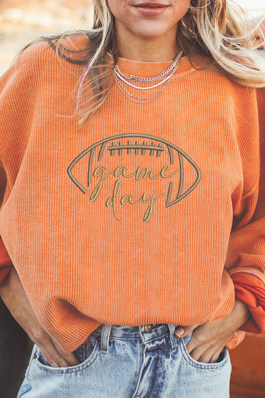 Football Graphic Drop Shoulder Game Day Corded Sweatshirt -5 COLOR OPTIONS