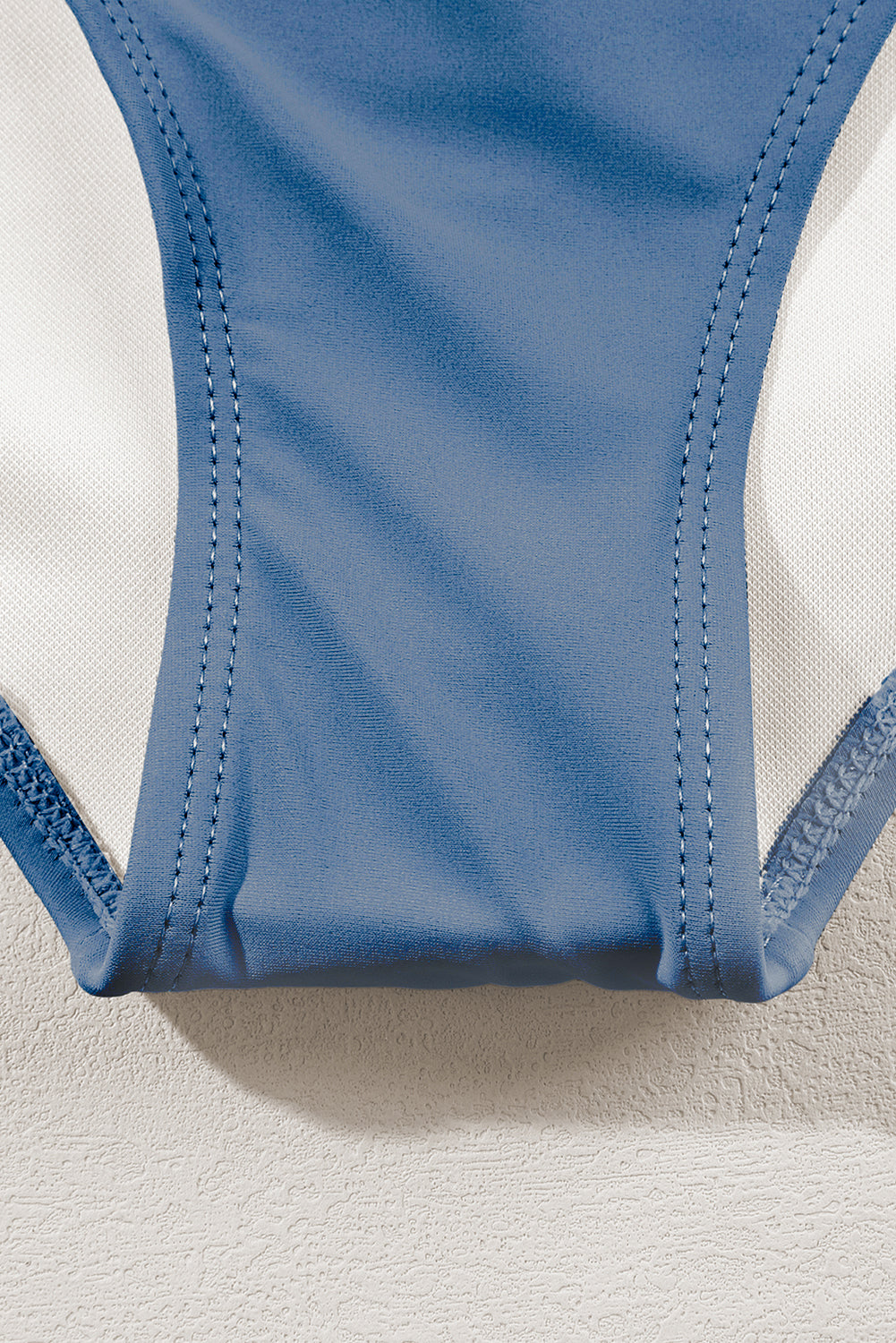 Dusk Blue Colorful Stitch Border Detail 2pcs High Waist Bikini Swimsuit