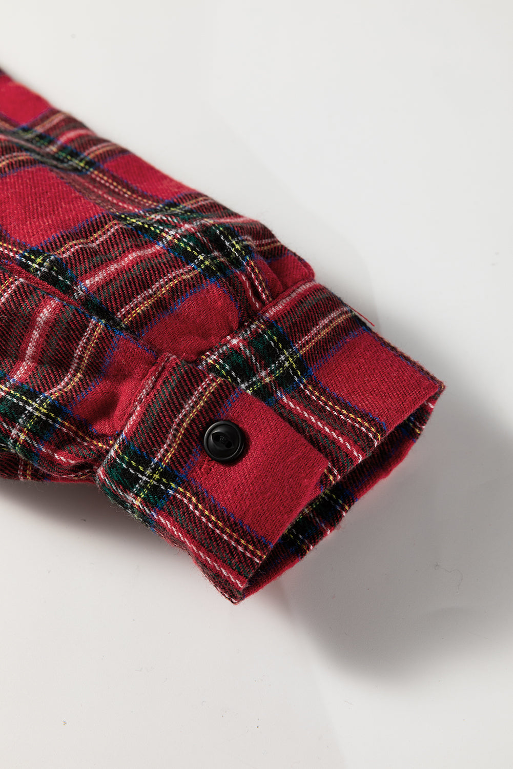 WAREHOUSE SALE -Red Plaid Shirt Collar Half Button Ruffle Hem Long Sleeve Mini Dress