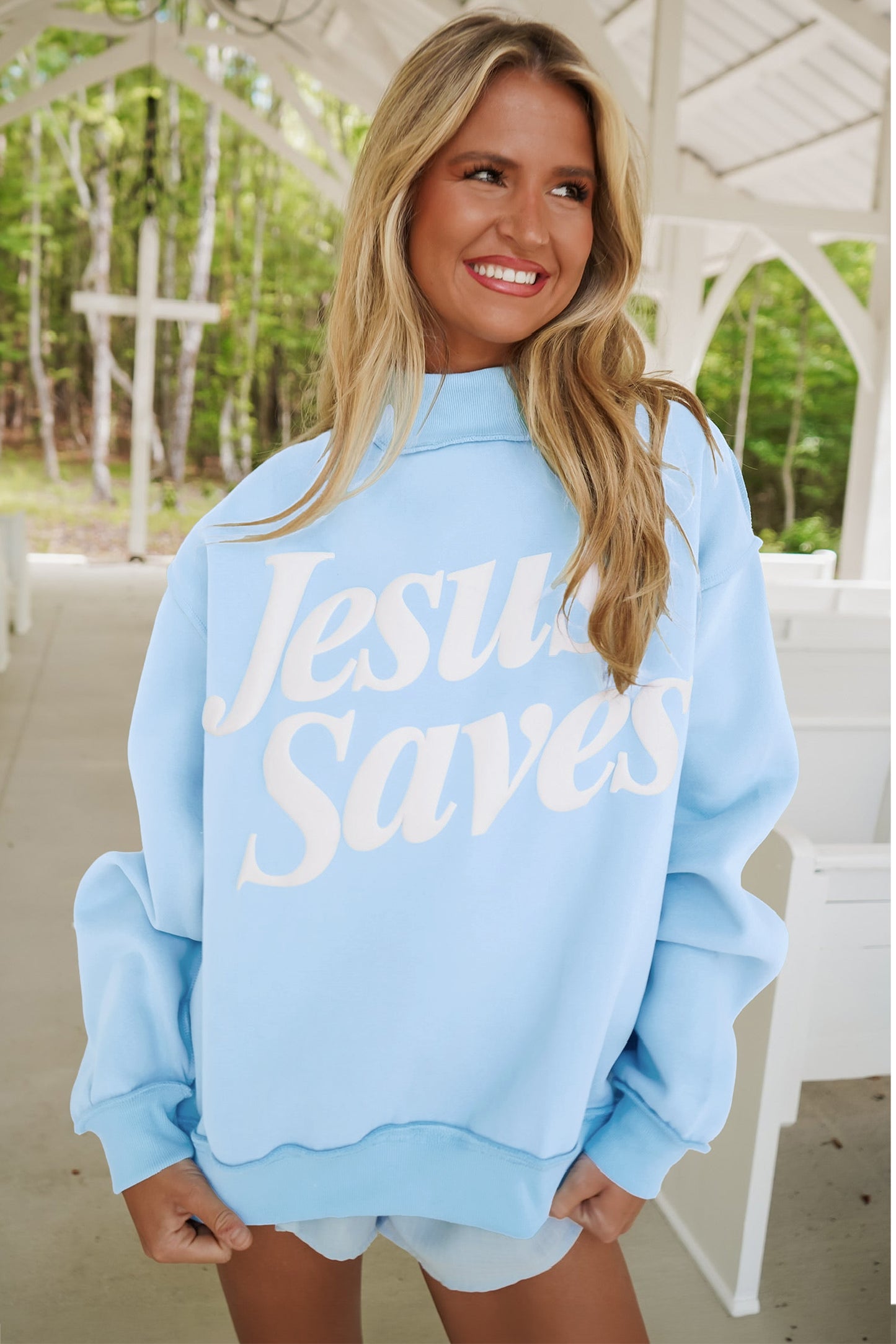 Jesus Saves Slogan Print Stand Neck Baggy Sweatshirt -2 COLOR OPTIONS
