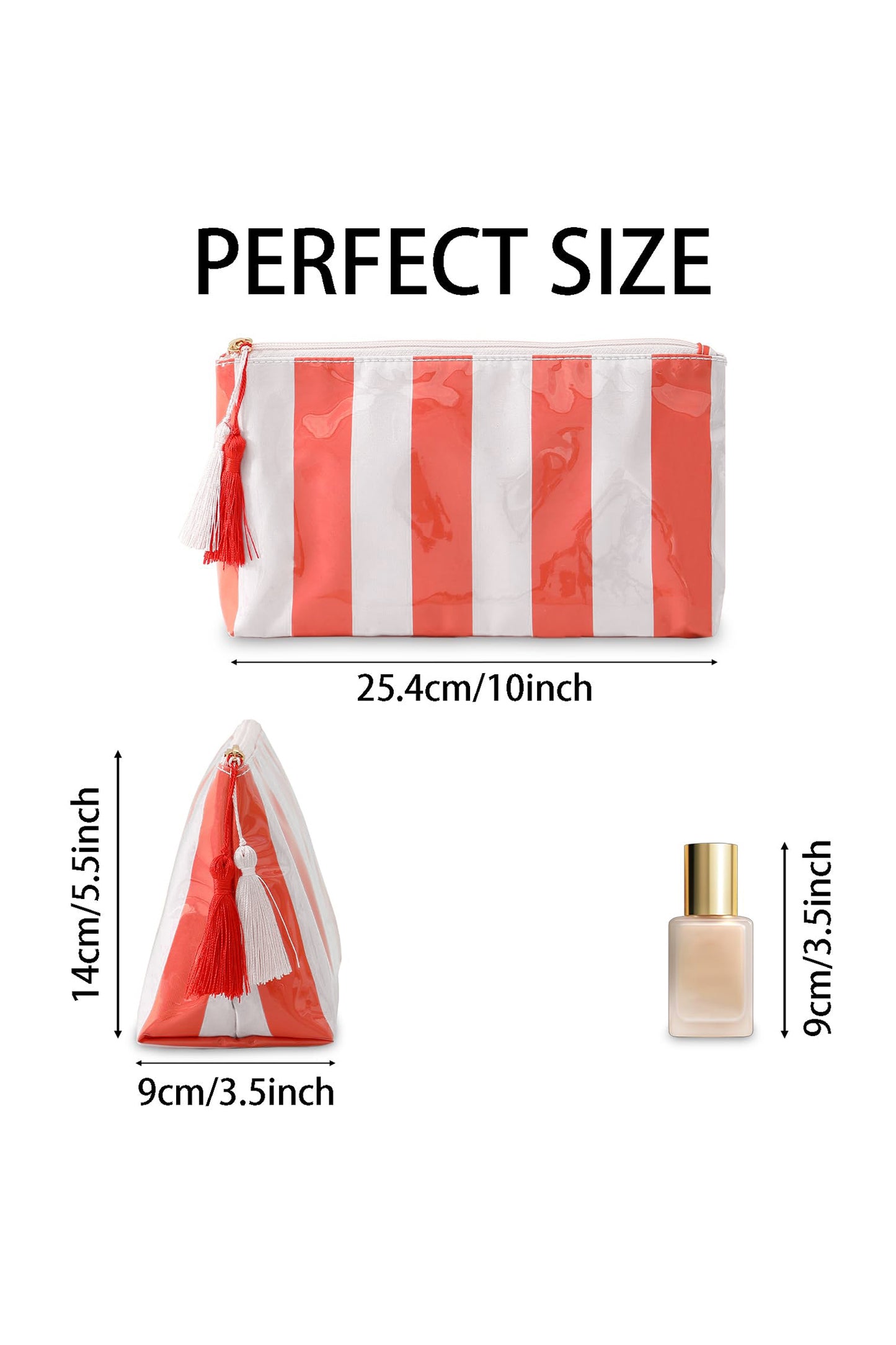 Striped Vinyl Waterproof Tassel Zipper Makeup Bag- 4 COLOR OPTIONS