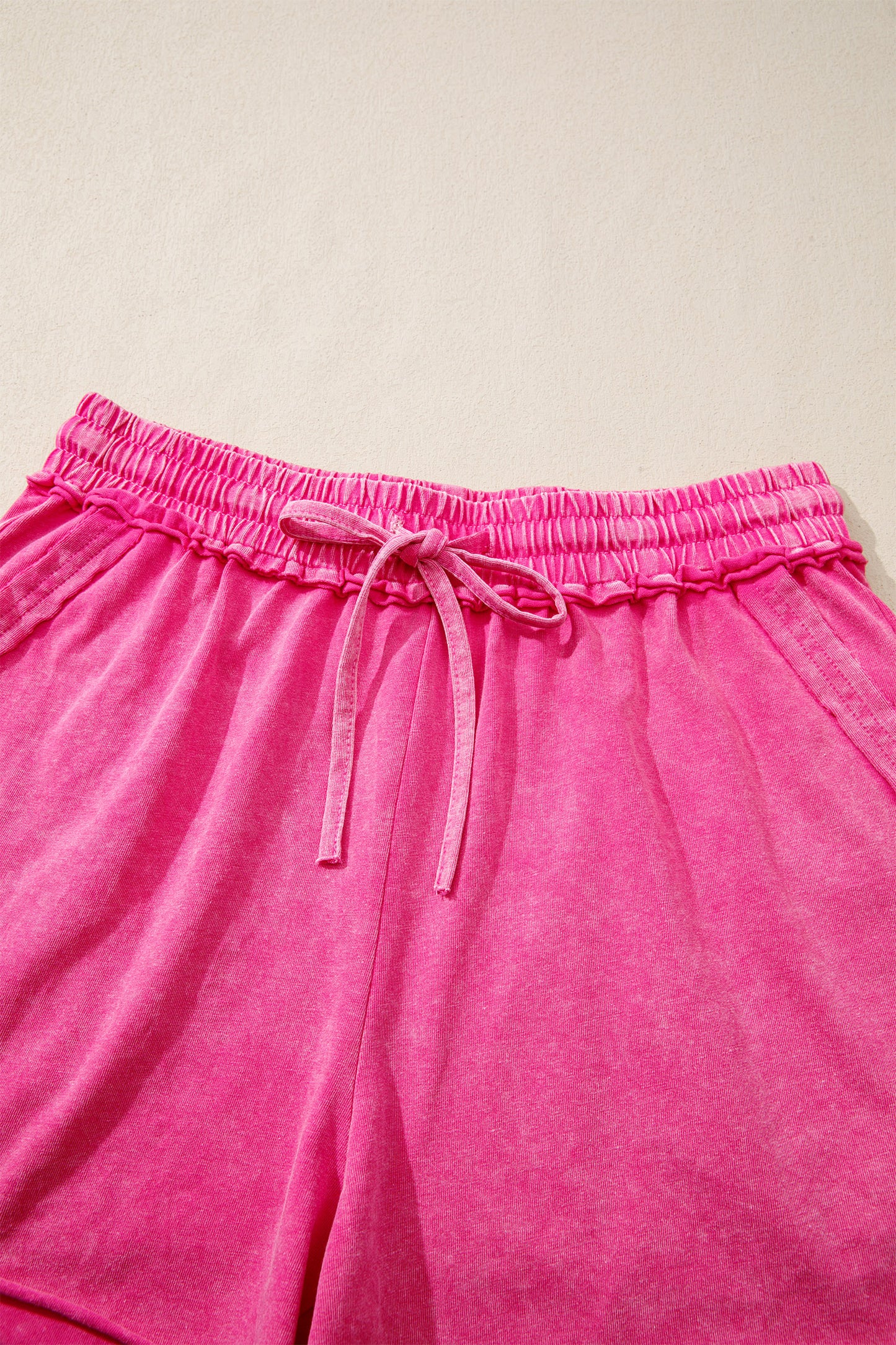 Mineral Washed Drawstring Elastic Waist Raw Cut Shorts- 3 COLOR OPTIONS