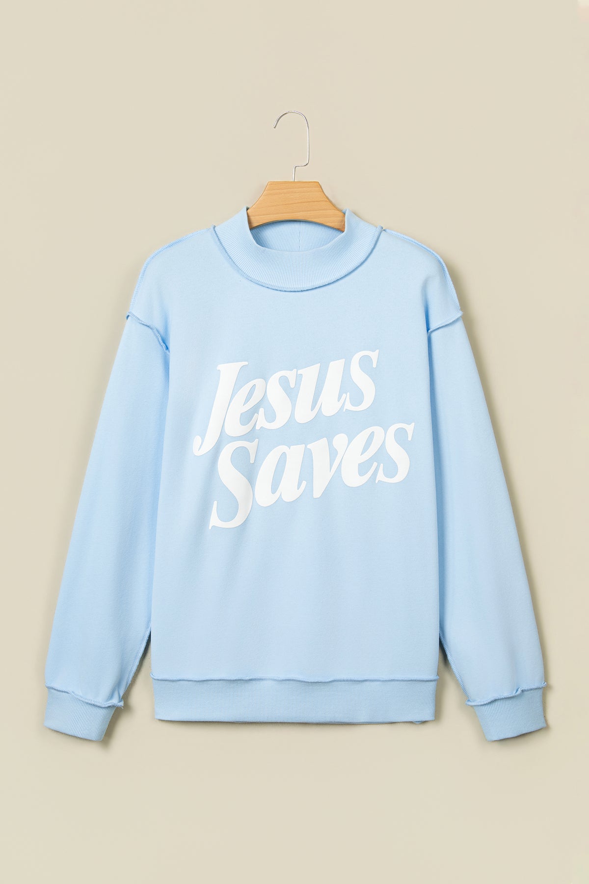 Jesus Saves Slogan Print Stand Neck Baggy Sweatshirt -2 COLOR OPTIONS