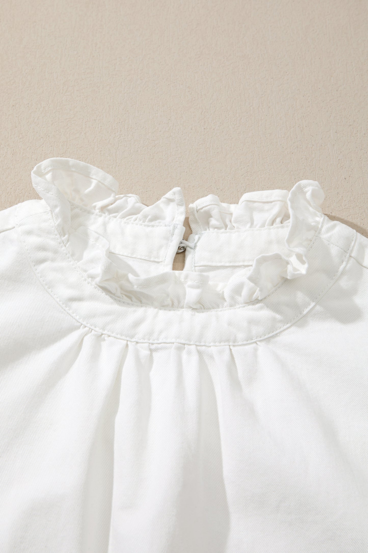 Frilled Collar Flutter Sleeve Denim Top -2 COLOR OPTIONS