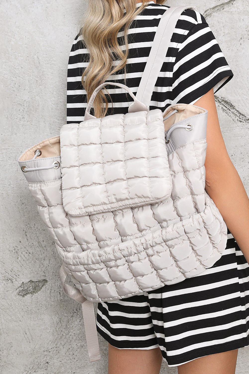 Solid Flapped Quilted Puffer Backpack -6 COLOR OPTIONS