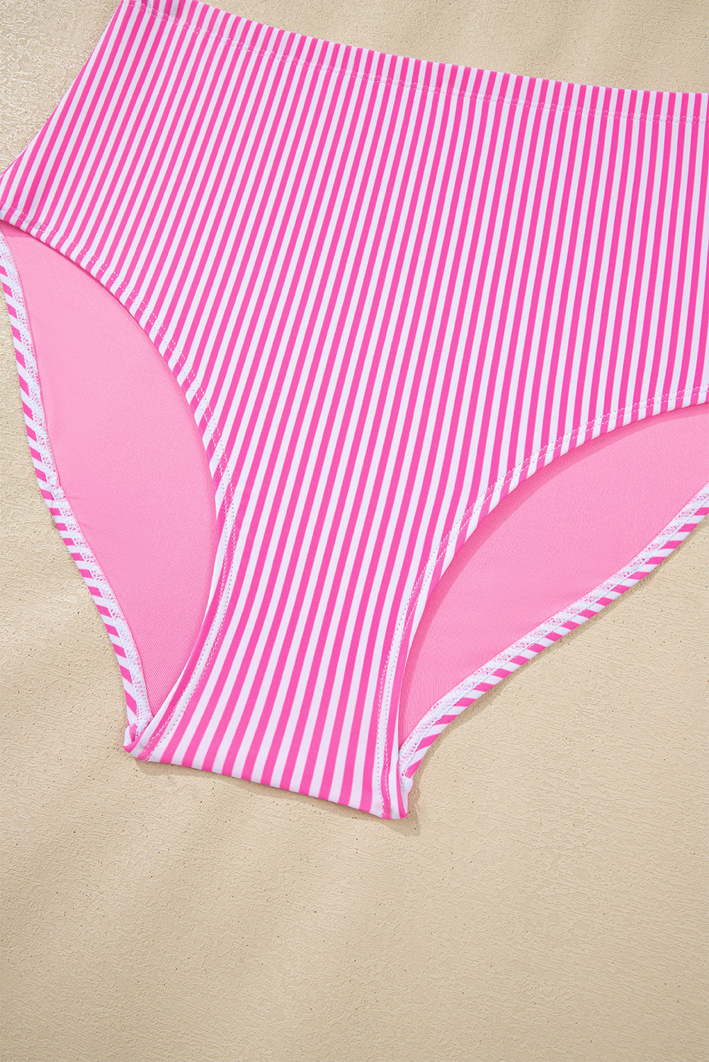 Rose Stripe Print Knot Straps 2pcs High Waist Bikini Swimsuit